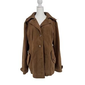 Bottega Italia Venezia Brown Faux Suede Coat Women XL Button Front Jacket